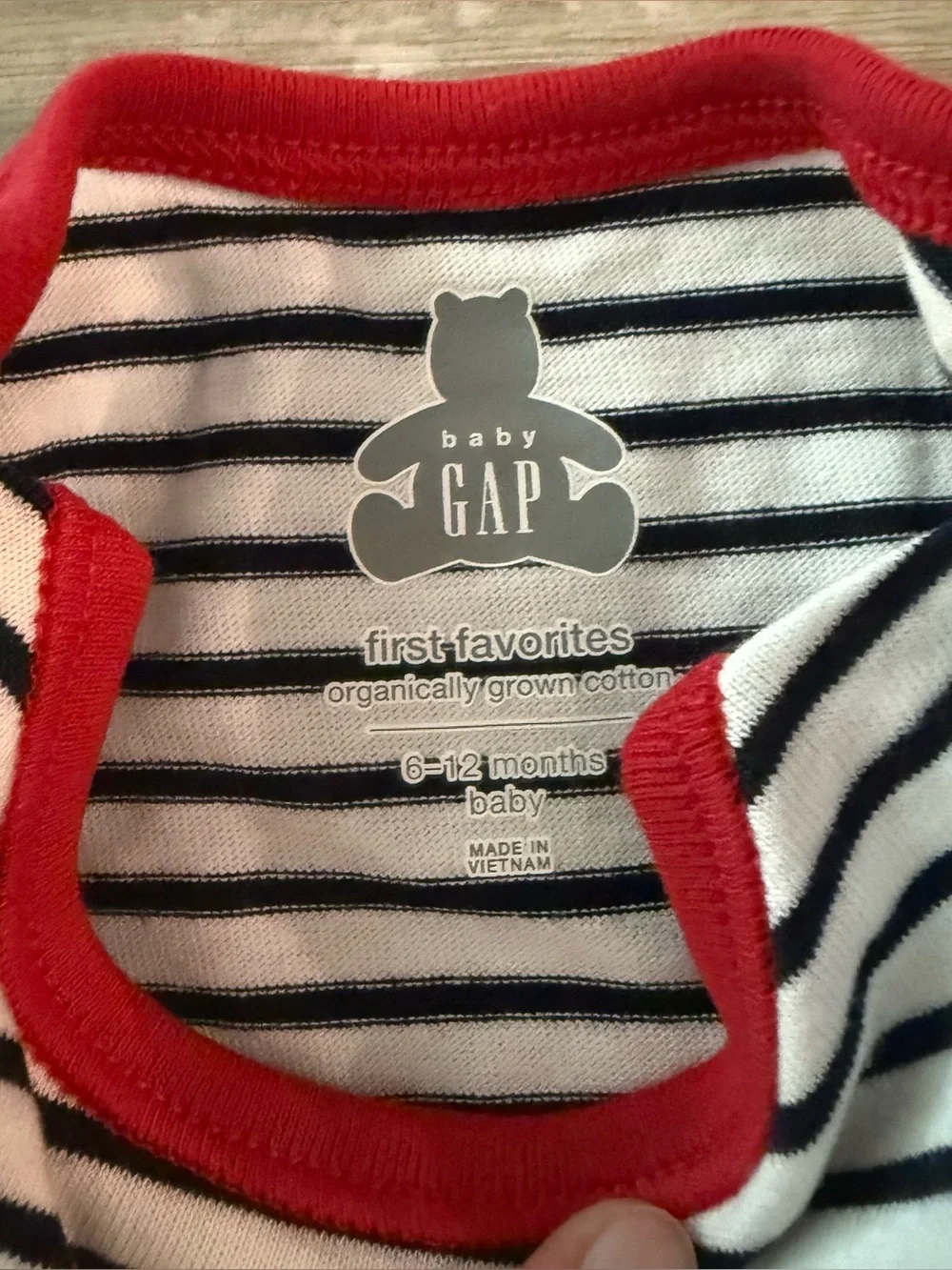 GAP Baby First Favorites Organic Cotton Bodysuit White Blue Red Stripe NEW 6-12m